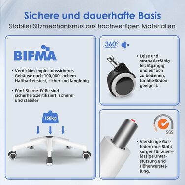 Офісне крісло Hinode з підйомними підлокітниками та функцією гойдання, 360° обертання, регульована висота, ергономічне крісло для дому та офісу з дихаючою сіткою, до 150 кг (Блакитно-зелений, Стиль 1)