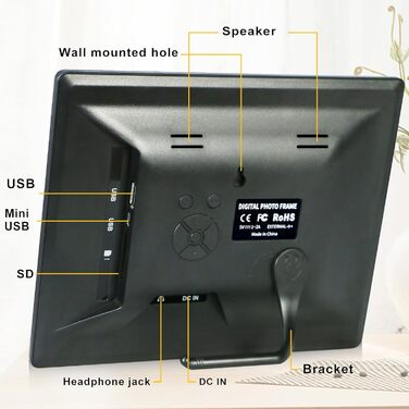 Цифровий фоторамка TSITSC 8.7 дюйма, IPS-екран 1024*768, календар, годинник, музика, фото/відео, USB/SD, з пультом, чорний