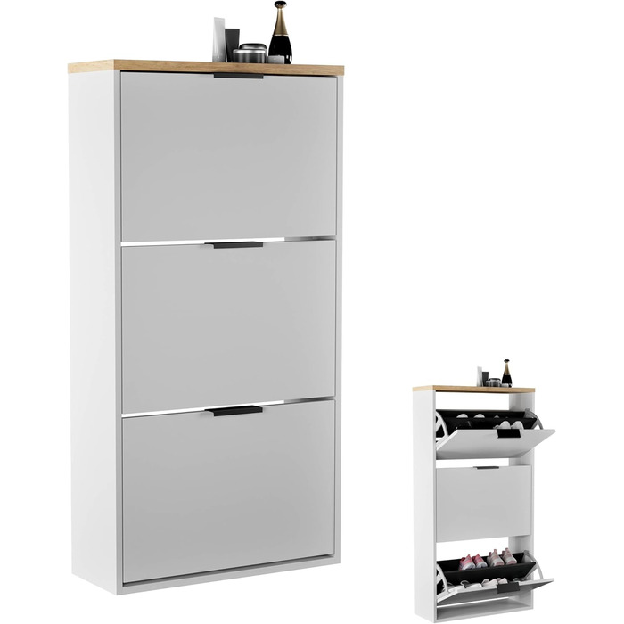 Взуттєва шафа Planetmöbel з 3 стінками, 6 полицями, 60 x 23 x 118 см, білий/сірий колір