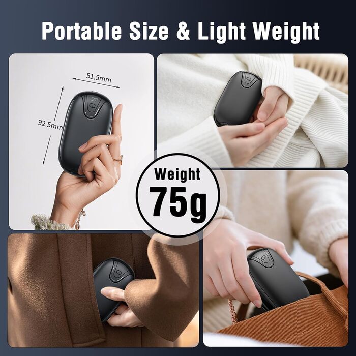 Електричні грілки для рук, набір 2 шт., перезаряджаються, портативні, 3 режими нагріву, ідеальний подарунок для спорту, гольфу, кемпінгу, чорний