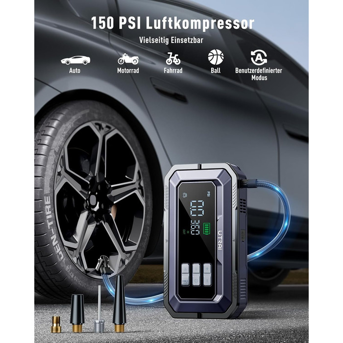 Powerbank-пусковий пристрій UTRAI 7000A з компресором та OBD-сканером. 2000 люмен LED, 160W DC, для бензинових та дизельних авто