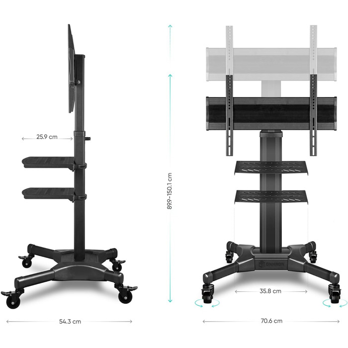 Тумба під телевізор ONKRON 32-60 дюймів, регульована по висоті, макс. 30,5 кг, VESA 600x400, Black TS2551-B