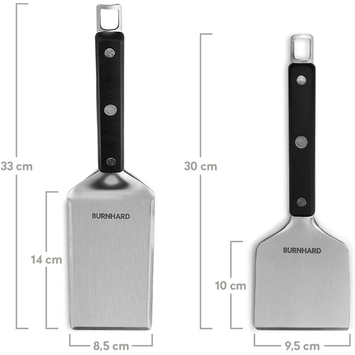 Набір гриль-посуду BURNHARD 5 предметів, 42 см, акацієве дерево, нержавіюча сталь. Комплектація: щипці, лопатка, виделка, щітка, знімач нагару.