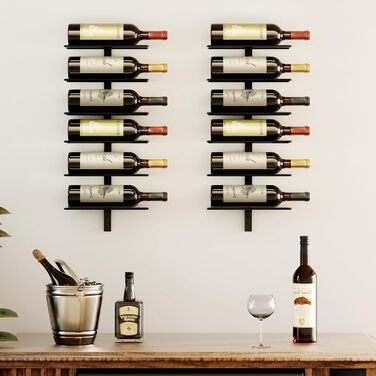 Настінна полиця для вина TJ.MOREE на 12 пляшок, дерев'яний винний стелаж для кухні, бару або їдальні, комплект 4 шт. чорного кольору