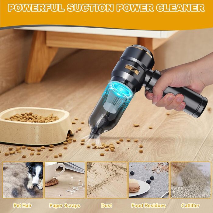 Акумуляторний ручний пилосмок для авто та дому, бездротовий портативний міні-пилосмок 18000Па, 3 режими потужності, з мийним HEPA-фільтром для шерсті тварин та прибирання кухні