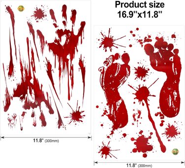 Наклейки на вікна HOWAF на Хелловін, 80 кривавих наклейок, прикраси вікон на Хелловін, криваві відбитки рук на дверях, наклейки на вікна для прикраси вікон на Хелловін (криваві 1)