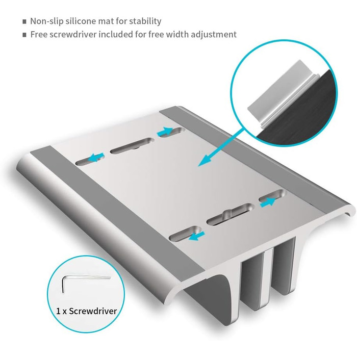 Підставка для ноутбука VAYDEER вертикальна, регульована, алюмінієва 4-в-1, для MacBook, iPad, ноутбуків до 17.3 дюймів - срібна