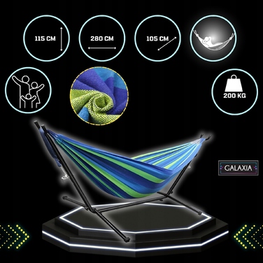 Садовий двомісний гамак Galaxia з металевою стійкою, синій