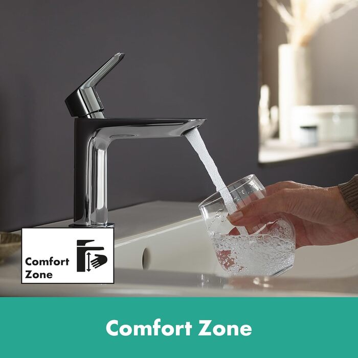 Змішувач для ванної кімнати Hansgrohe Logis Fine з Push-Open, вилив висотою 110 мм, EcoSmart, хром