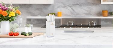 Набір ножів ZEEKMUSS: 6 ножів, точилка, кухові ножиці. Нержавіюча сталь, кухонні, для дому, подарунок (білий)