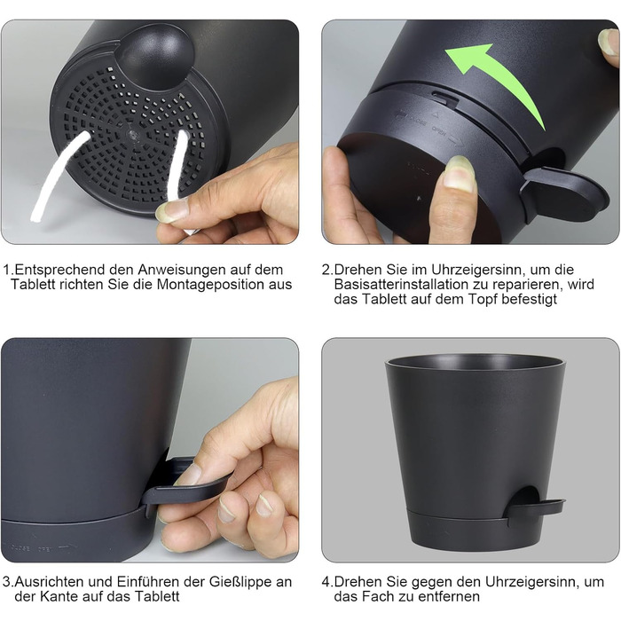 Набір горщиків для квітів 6 шт. з автополивом, чорний. Підходить для дому та балкона. Розміри: 20.3-12.7 см.