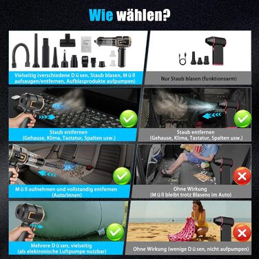 Акумуляторний ручний пилосмок для авто та дому 23000Па, міні-пилосмок з функцією продувки та насоса, 6000mAh, чорно-золотий