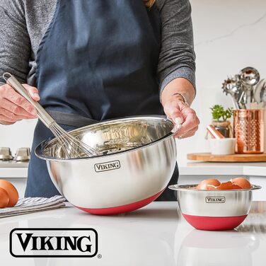 Набір місок для змішування Viking Culinary з нержавіючої сталі, 10 шт., з антиковзним силіконовим дном, кришки, придатні для миття в посудомийній машині, червоний