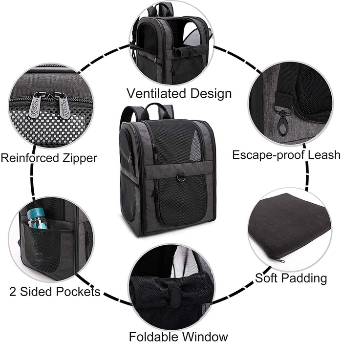 Рюкзаки для домашніх тварин apollo walker, сумка для перенесення домашніх тварин для собак і кішок вагою 2-12 кг, м'яка, складна, чорного кольору