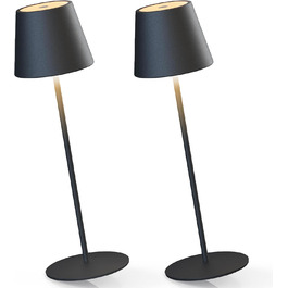 Бездротова настільна лампа MALUX з торканням, регульоване тепле біле світло 2700K-4000K, металева, LED, акумуляторна, водонепроникна IP54, для саду, їдальні, спальні, робочого кабінету, балкону, готелю (темно-сірий) (тепле чорне*2)