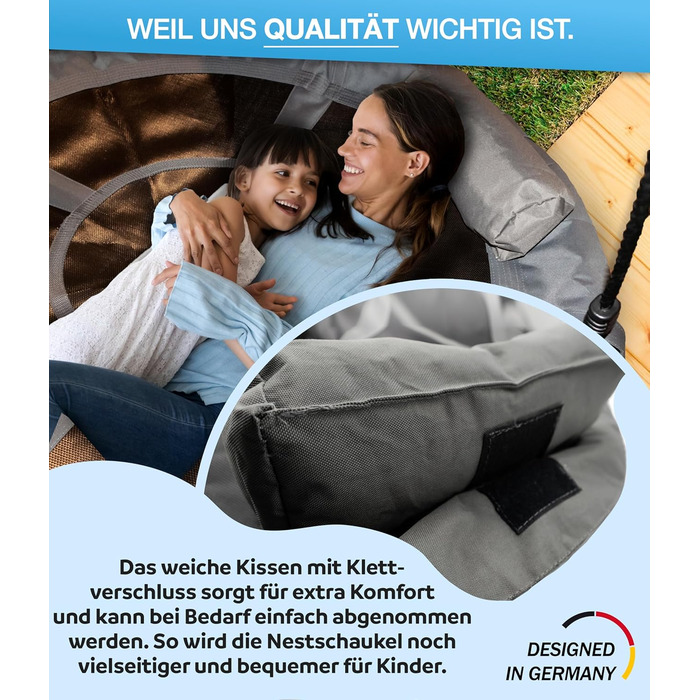 Дитяча гойдалка-гніздо на вулицю, діаметр 100 см, з подушкою та ручками, регульована висота, стійка до погодних умов, довговічна. Підходить для ігор в приміщенні та на вулиці.