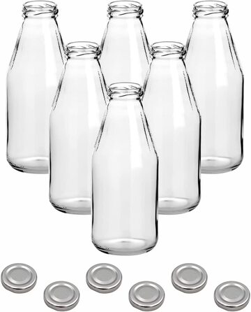 Набір з 20 пляшок соку gouveo об'ємом 500 мл з кришкою, що загвинчується - маленька скляна пляшка об'ємом 0,5 л з кришкою TO43-порожня пляшка для наповнення кухні та будинку (06 шт., сріблястого кольору)