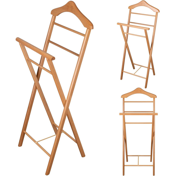 Стійкий дерев'яний слуга для одягу (3 кольори) – готовий до збирання – для спальні, гардеробу, ванної кімнати | Дерев'яна вішалка для одягу (Білий)