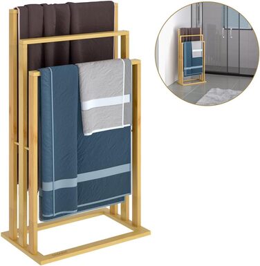 Підставка для рушників CASARIA® бамбукова, дерев'яна, на 3 стійки, 82 x 40 x 24 см, з полицею, для ванної кімнати, без свердління, сходинкова