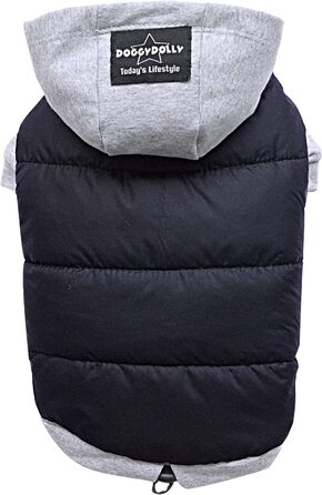Куртка для собак Doggy Dolly W109 Водонепроникна з капюшоном, чорний / сірий, зимове пальто / зимова куртка, розмір XXL (довжина грудей 46-48 см, спинка 31-33 см)