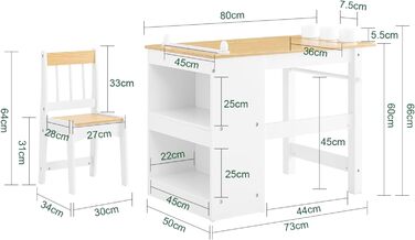 Дитячий стіл SoBuy з табуретом, комплект меблів для дитячої кімнати, ігровий та мальований стіл для дітей, світлий 80x66x50 см KMB60-B (білий-натуральний)