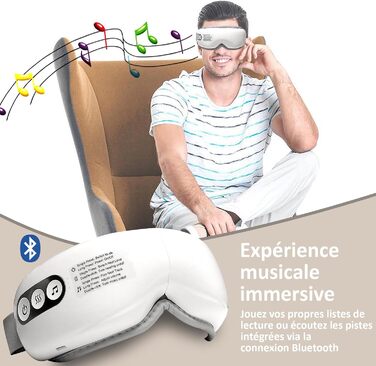 Масажер для очей з підігрівом та Bluetooth, 5 режимів масажу, зняття сухості та мігрені