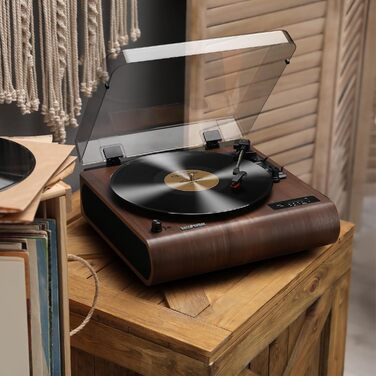 Вініловий програвач Plattenspieler з Bluetooth, FM-радіо, вбудованими динаміками, LED-дисплеєм, USB/SD, кодуванням MP3, дерев'яний ретро LP-плеєр