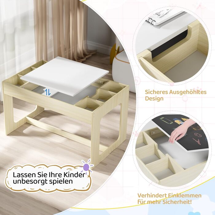 Дитячий стіл та стільці Mamizо з місцем для зберігання, набір для дитячої кімнати, школи, дитячого садка, від 3 років (білий)