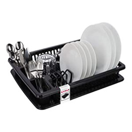 Пластикова сушарка для посуду KADAX, сушильна стійка з кошиком для столових приладів, підставка для посуду розміром 46,5 х 37 х 8,3 см, піддон для сушіння
