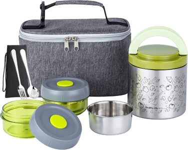 Набір ланч-боксів Lille Home 1065 мл з термоізоляцією, 2 контейнери BPA-free, сумка, столовий прилад, зелений
