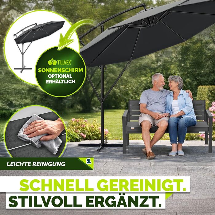 Садова лавка Tillvex® 3-4 місця з подушками та чохлом, вулична, стійка до погодних умов, деревоподібна, до 300 кг, антрацит 150 см