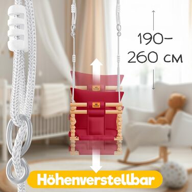 Дитячий гойдалка-колиска KIDIZ® для немовлят (від 6 міс.) та малюків до 3+ років, дерев'яна, з регулюванням висоти та м'якою подушкою, для дому та вулиці, бордовий колір