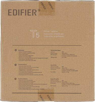 Активний сабвуфер EDIFIER T5 з фільтром низьких частот, басовий динамік 20,3 см, 70 Вт