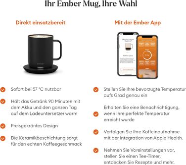Розумний термокружка Ember Smart Mug 2, 295 мл, чорний: регулювання температури через додаток, LED дисплей, акумулятор, покращений дизайн