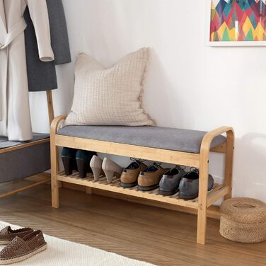 Бамбукова підставка для взуття Lumaland (лавка 1 рівень, сіра) - 90x50x30 см