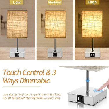 Приліжковий світильник Touch Dimmable Набір з 2 шт. з USB, 3 рівня яскравості, E14, в т.ч. 4 лампочки, бежевий