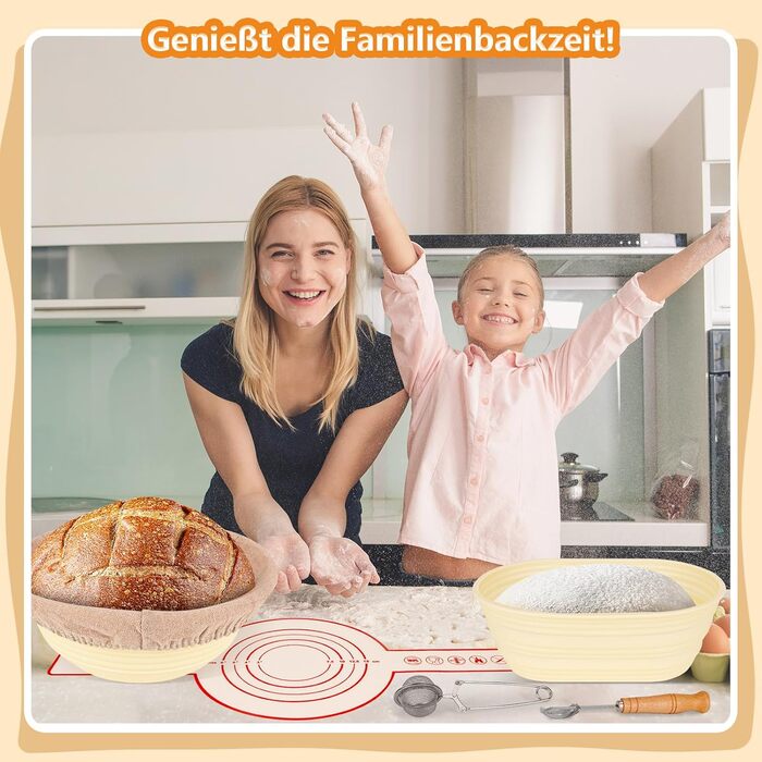 Набір для бродіння тіста Brotgar з силікону (23см круглий & 25см овальний) – для закваски, з лопаткою, ніжчиком, тканиною для бродіння – складний, гігієнічний, для початківців та професіоналів (10шт)