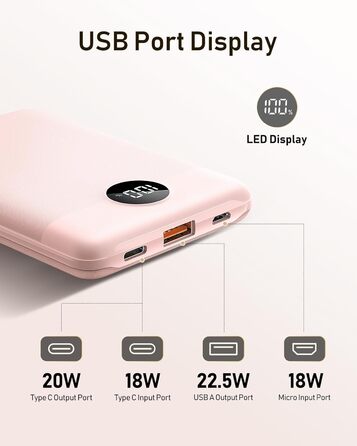 Зовнішній акумулятор Power Bank 10000mAh VEEKTOMX 22.5W Mini PD3.0 QC3.0 USB C, сумісний з iPhone/Samsung/Huawei