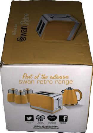 Тостер Swan Retro ST19010, 2-слотовий, широкий, 815 Вт, 6 режимів, нержавіюча сталь, жовтий, ретро-дизайн, розморожування, підігрів, скасування