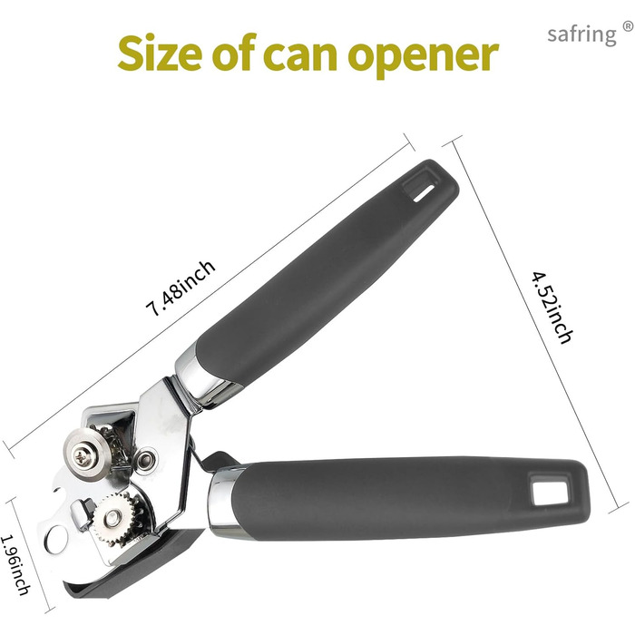 Відкривачка для консервів ручна, з нержавіючої сталі, з зручною ручкою та гострою лезою, багатофункціональна (сіра)