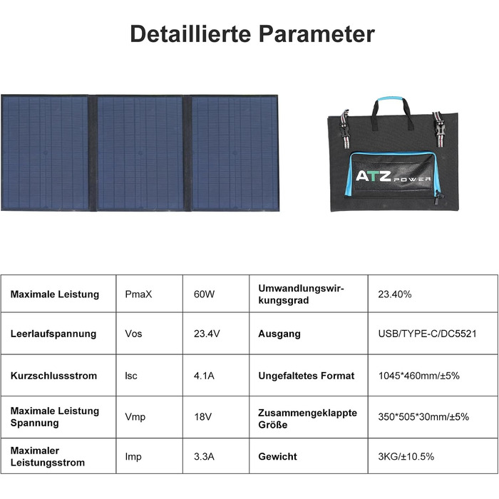 Сонячний генератор ATZ POWER Powerstation 296 Втгод, чиста синусоїда, PD 60 Вт USB-C, постійний струм, USB-A, автомобільний (панель 60 Вт)