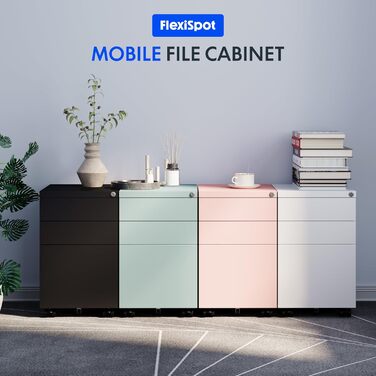 Роликовий контейнер FLEXISPOT з 3 висувними ящиками, мобільний офісний шафка з колесами, шафка для офісу, під столом з ключем та захистом від перекидання, рожевий, 37 x 44 x 60 см