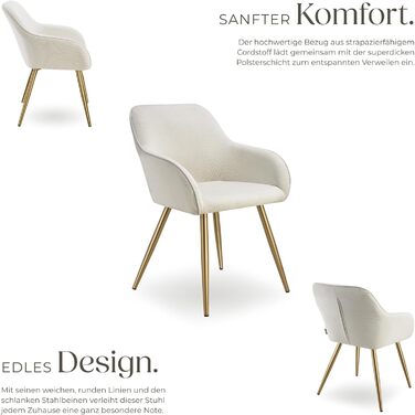 Тектейк® 4 шт. Крісла для їдальні/вітальні з підлокітниками, м'які, Cord, Loungesessel, для кухні, офісу - Кремовий/Золотий набір 4 шт.