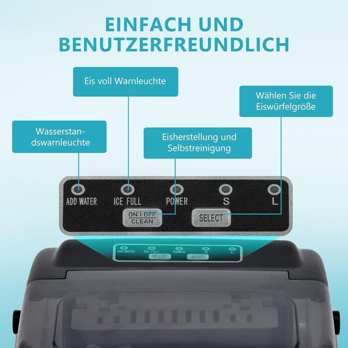 Машина для приготування льоду EUHOMY, 12 кг/24 год, чорна, самоочисна, 1.2 л