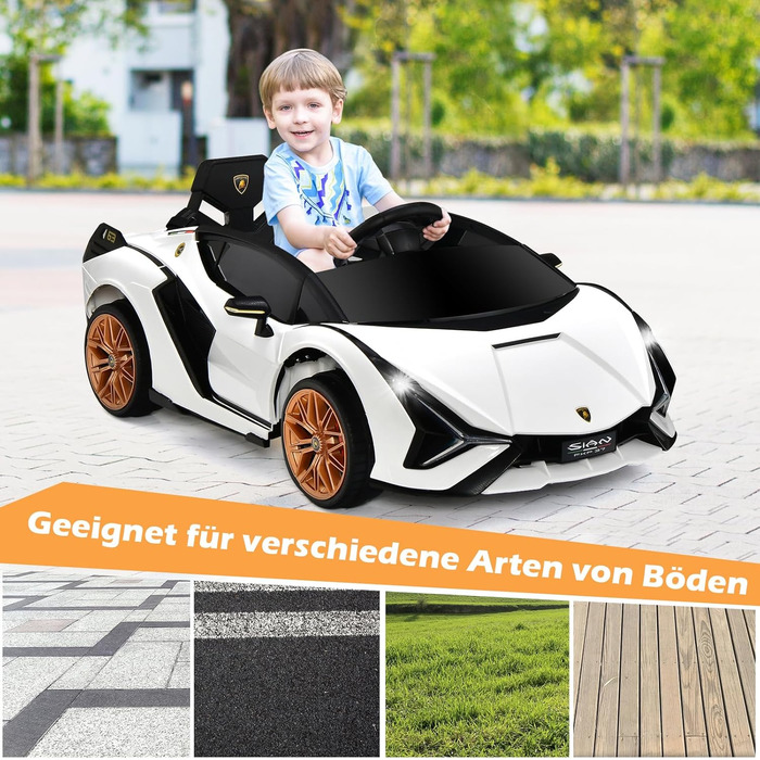 Дитячий електромобіль Lamborghini Goplus з пультом керування, Bluetooth, USB, музикою та сигналом, 3-5 км/год, для дітей 3-8 років, білий