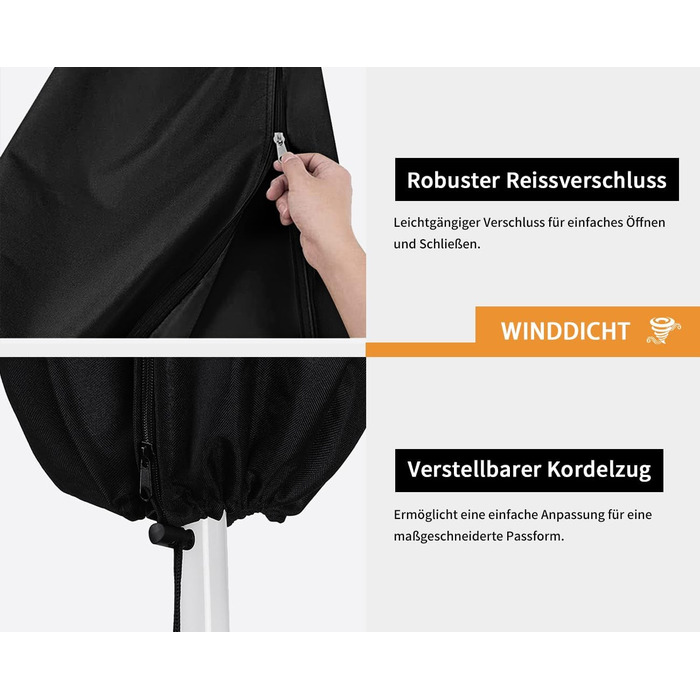 Чохол для парасольки/маркетки Dokon, діаметр до 400 см, водонепроникний, зимовий, UV-стійкий, чорний