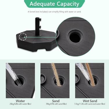 Обтяжувач для парасольки Helios&Hestia Robuster, 50,8 кг, чорний, пластиковий, для вулиці, тераси, ринку