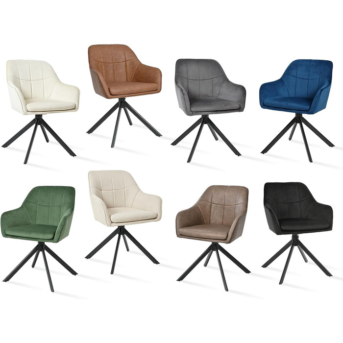 Набір з 6 обертових кухонних стільців сірого кольору з підлокітниками, з м'яким сидінням, для вітальні та кухні. Стільці з металевими ніжками, оббивка з велюру.