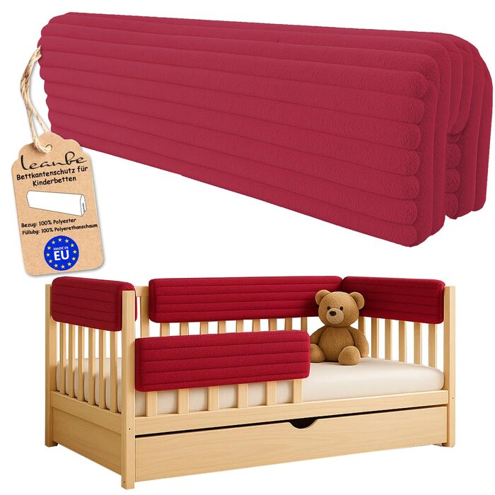 Захист для ліжечка дитячого бордюром: бортик-подушка від випадання (бордовий, 70 см)