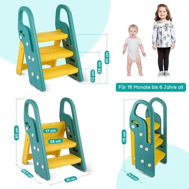 Дитячий трибуз/табурет Onasti, 2-3 сходинки, регульована висота, складаний, багатофункціональний (зелений)